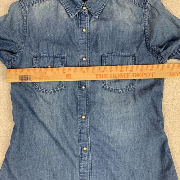 Uniqlo Women Small Pearl Snap Western Chambray Pocket Button Shirt Long Sleeve - Picture 10 of 12